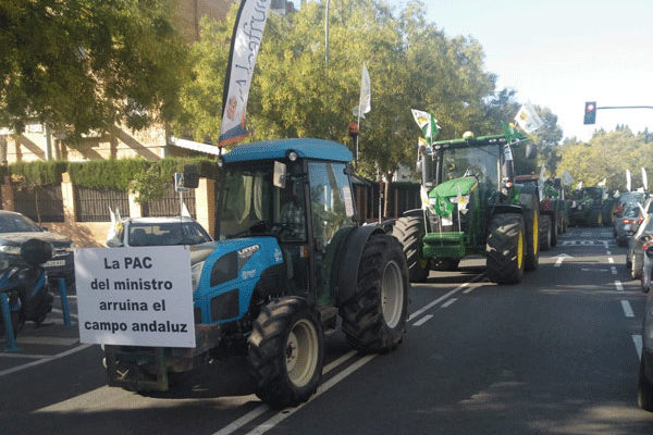 Un millar de vehículos claman en Sevilla por una PAC justa para los agricultores y los ganaderos de Andalucía