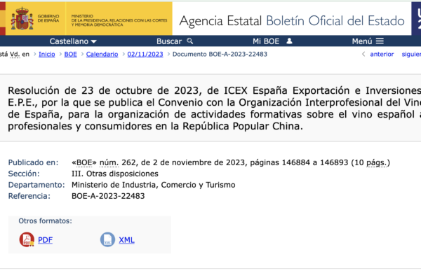 ICEX y la OIVE organizarán actividades formativas sobre el vino español en China