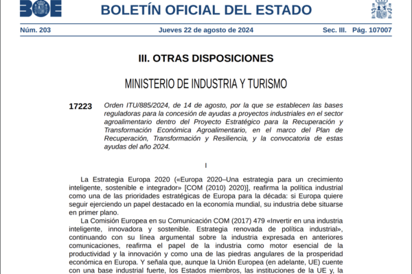 El Ministerio de Industria y Turismo convoca la segunda edición del PERTE Agroalimentario dotado con 100 millones