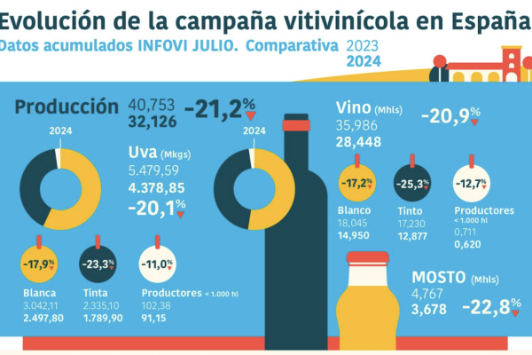 La producción de vino en la campaña 2023/2024 se sitúa en los 28.447.694 hl de vino
