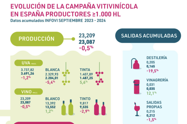 Baja la producción y las existencias de vino en los dos primeros meses de la campaña 2024/2025