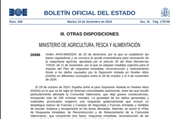 El MAPA publica ayudas extraordinarias por 9,7 M € para reponer maquinaria agrícola afectada por la dana