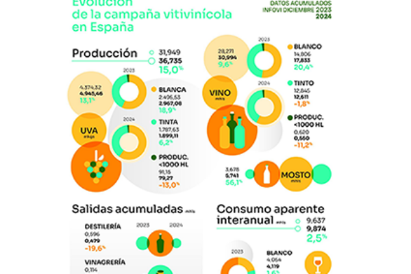 El consumo nacional de vino cierra 2024 con una subida del 2,5%