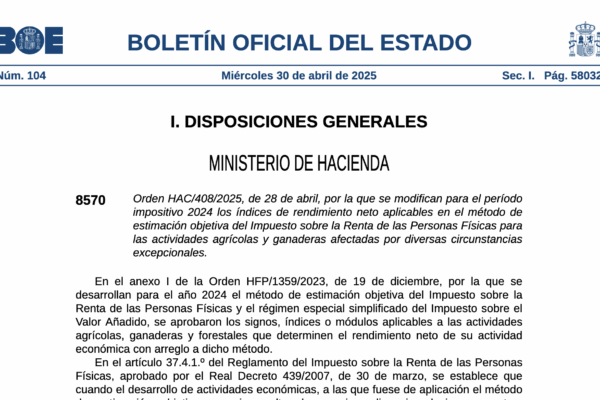 El Gobierno publica la orden de módulos con importantes reducciones en el IRPF 2024 para 800.000 agricultores y ganaderos