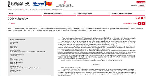 Valencia destina 1,9 M € a promocionar los vinos de la Comunidad en terceros países
