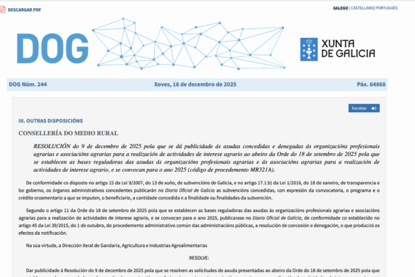 Galicia apoya con 700.000 € las actividades de las organizaciones y asociaciones agrarias gallegas