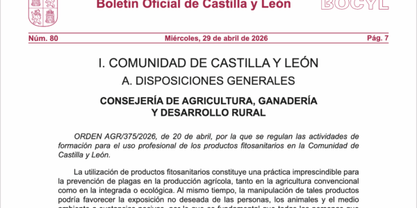 La Junta actualiza la normativa que regula la formación para el uso profesional de fitosanitarios en Castilla y León