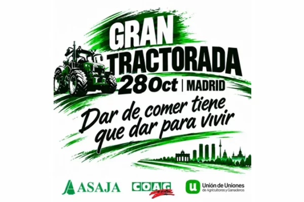 Asociaciones agrarias convocan una tractorada en Madrid el 28 de octubre por la rentabilidad